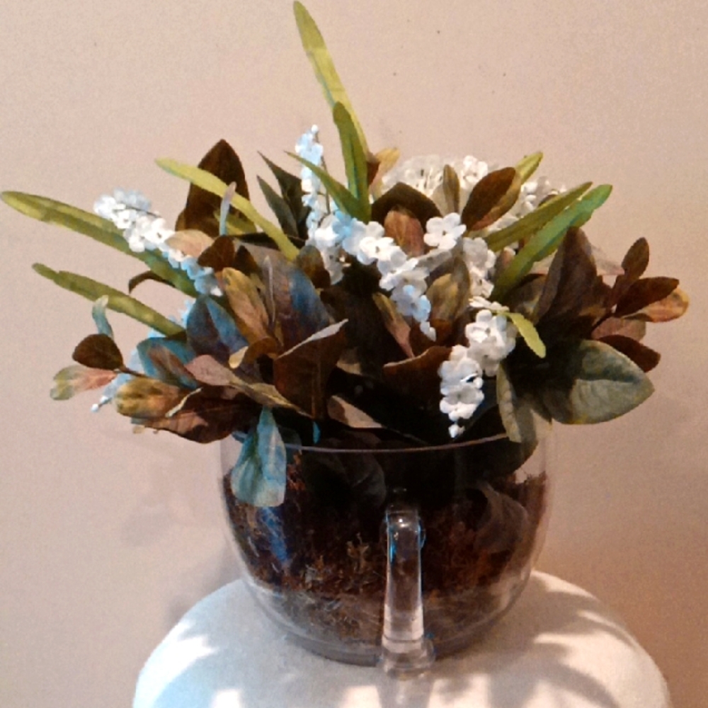 Green and White Faux Floral Accents with Eucalyptus Leaves